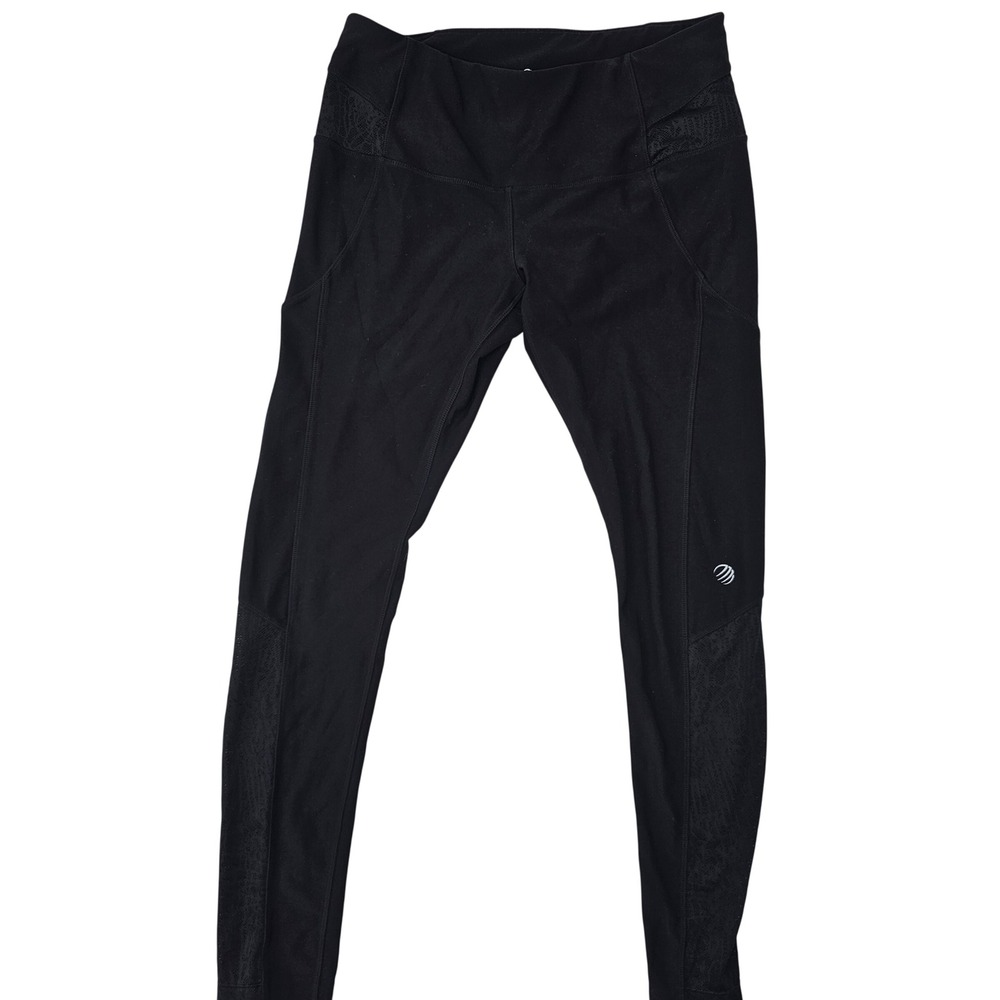 MPG Sport Womens Black Mesh Panel Active Leggings High Rise Pockets Size‎ L